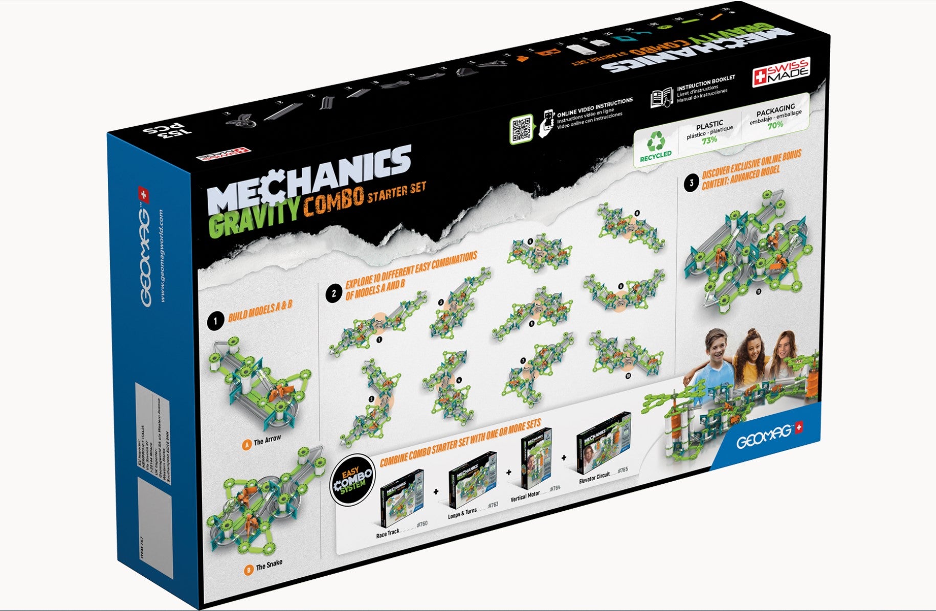 Geomag Mechanics Gravity Recycled 153 Pièces | Jeu De Construction Magnétique Éducatif
