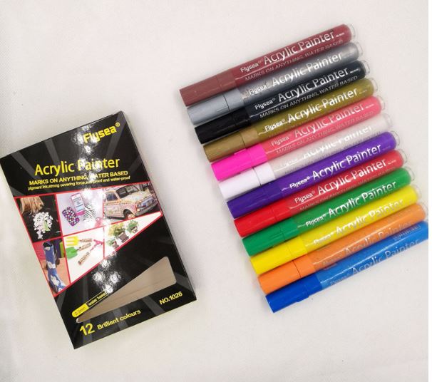 Acrylic Paint Pens Flysea 1026 (23mm)12 ColoursRock art pens playspy