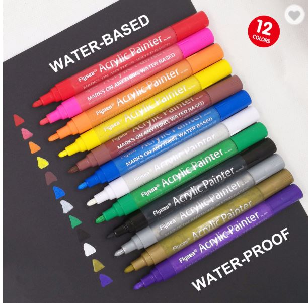 Acrylic Paint Pens Flysea 1026 (23mm)12 ColoursRock art pens playspy
