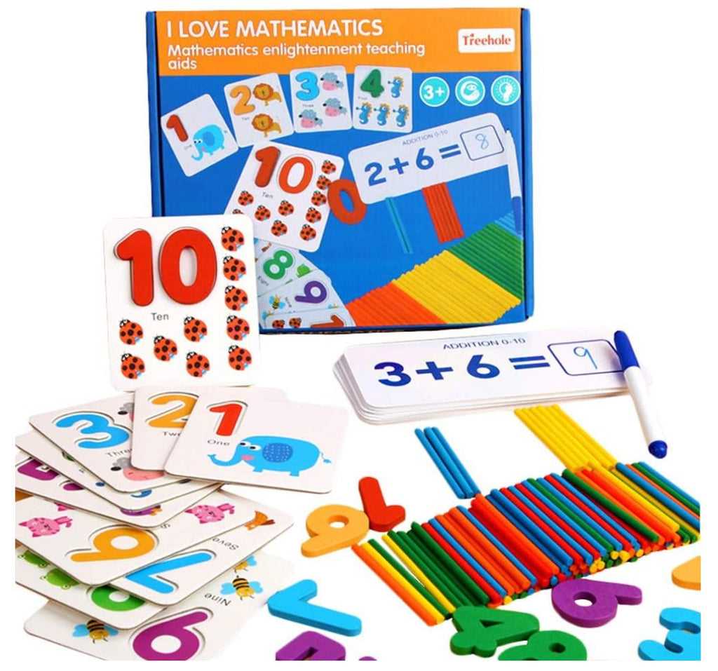 I Love Mathematics Set (wooden numbers, sticks, cards, erase pen) – playspy
